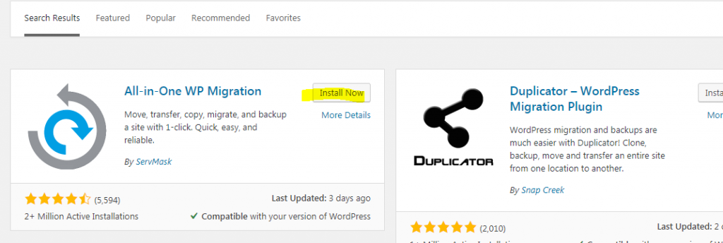 Backup WordPress bằng plugin All-in-One WPMigration