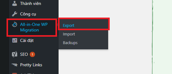 Backup WordPress bằng plugin All-in-One WPMigration