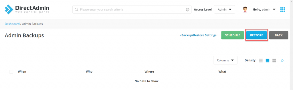 Hướng dẫn Backup website với Admin Backup/Transfer Trên DirectAdmin