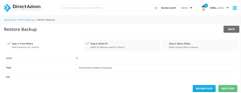 Hướng dẫn Backup website với Admin Backup/Transfer Trên DirectAdmin