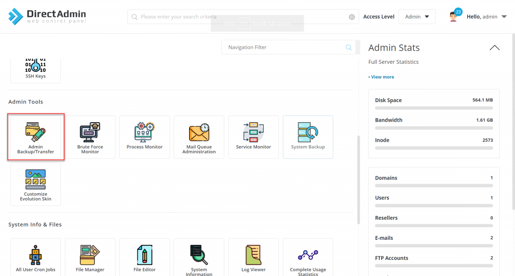 Hướng dẫn Backup website với Admin Backup/Transfer Trên DirectAdmin