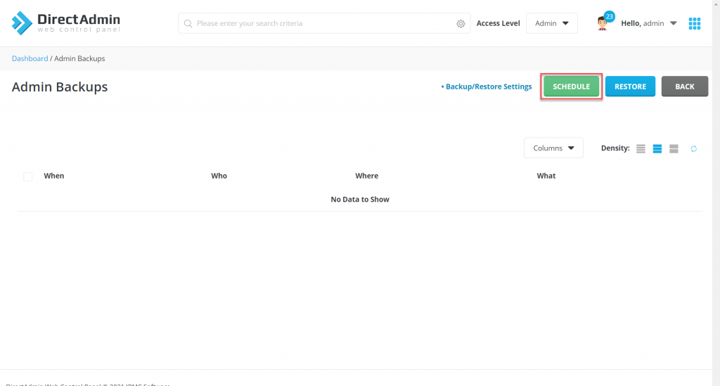 Hướng dẫn Backup website với Admin Backup/Transfer Trên DirectAdmin