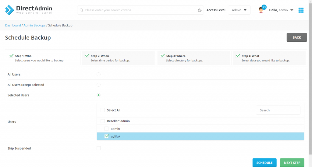 Hướng dẫn Backup website với Admin Backup/Transfer Trên DirectAdmin