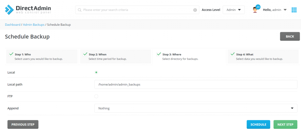 Hướng dẫn Backup website với Admin Backup/Transfer Trên DirectAdmin