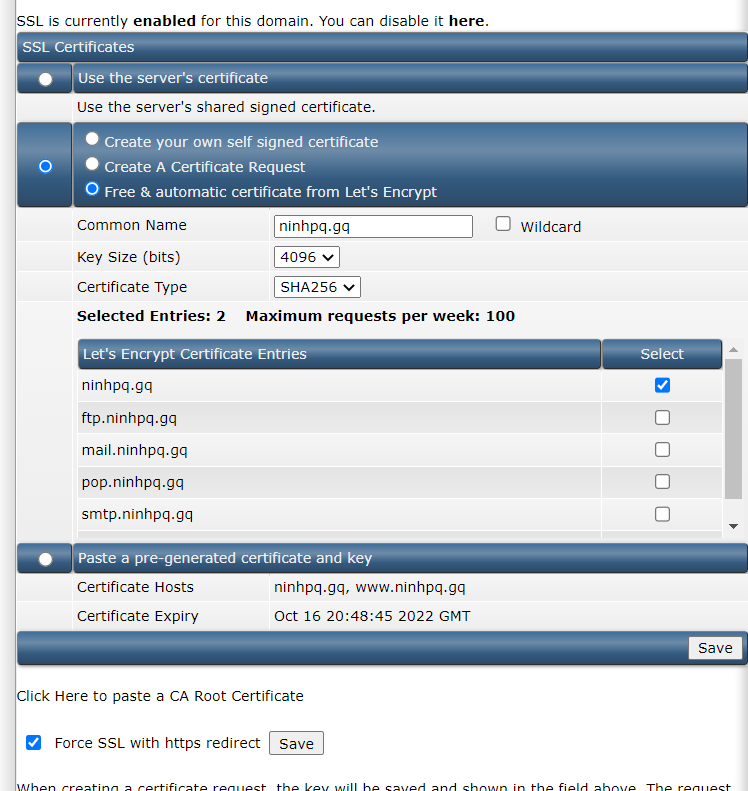 Free SSL Trên DirectAdmin