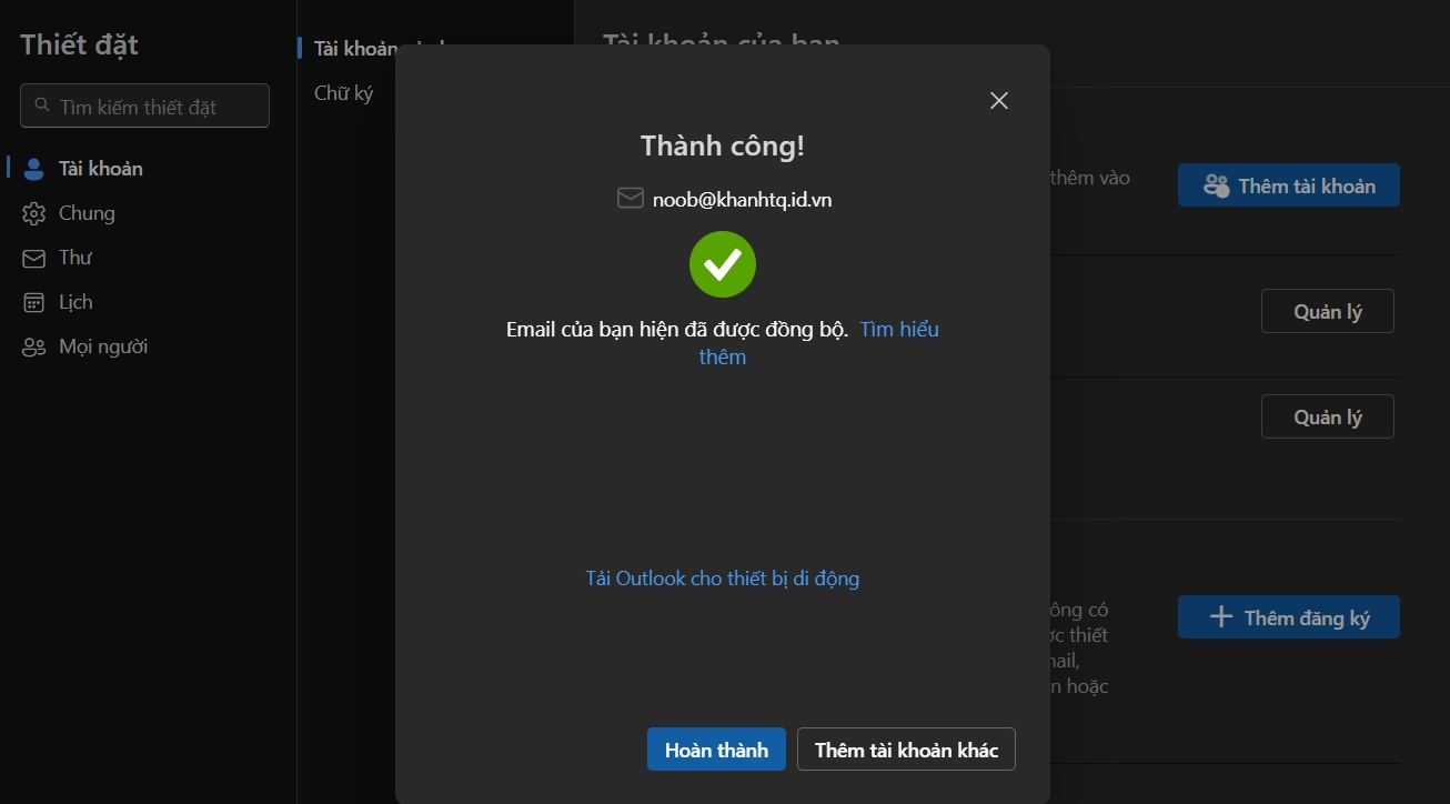Thông báo thêm tài khoản thành công Thông báo thêm tài khoản thành công