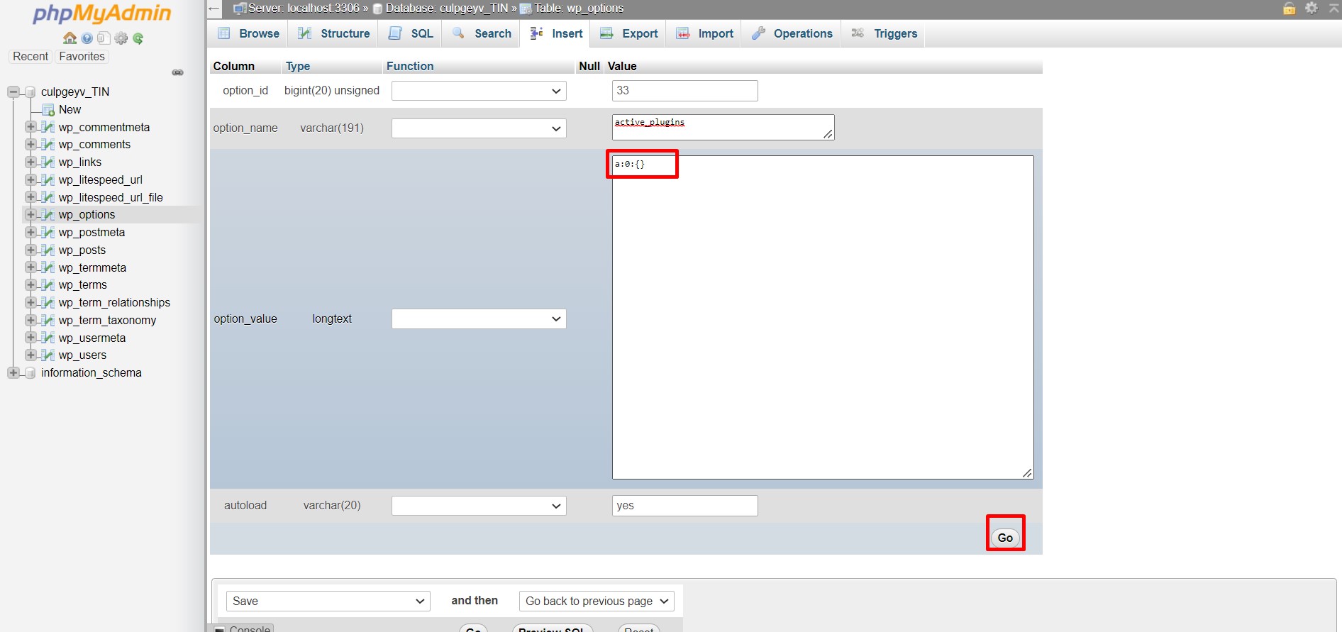 Disable Plugin WordPress Bằng Bằng PHPMyAdmin