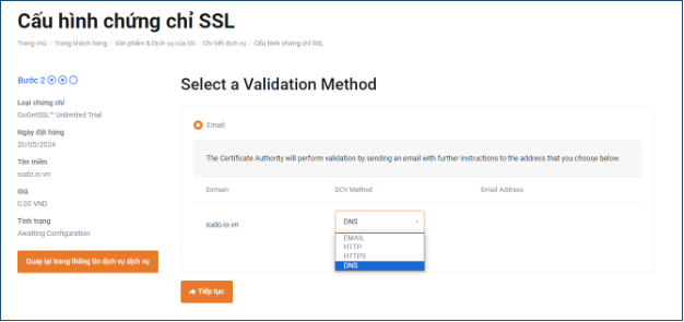 Chọn phương thức xác thực