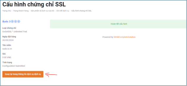 Hoàn tất khai báo SSL
