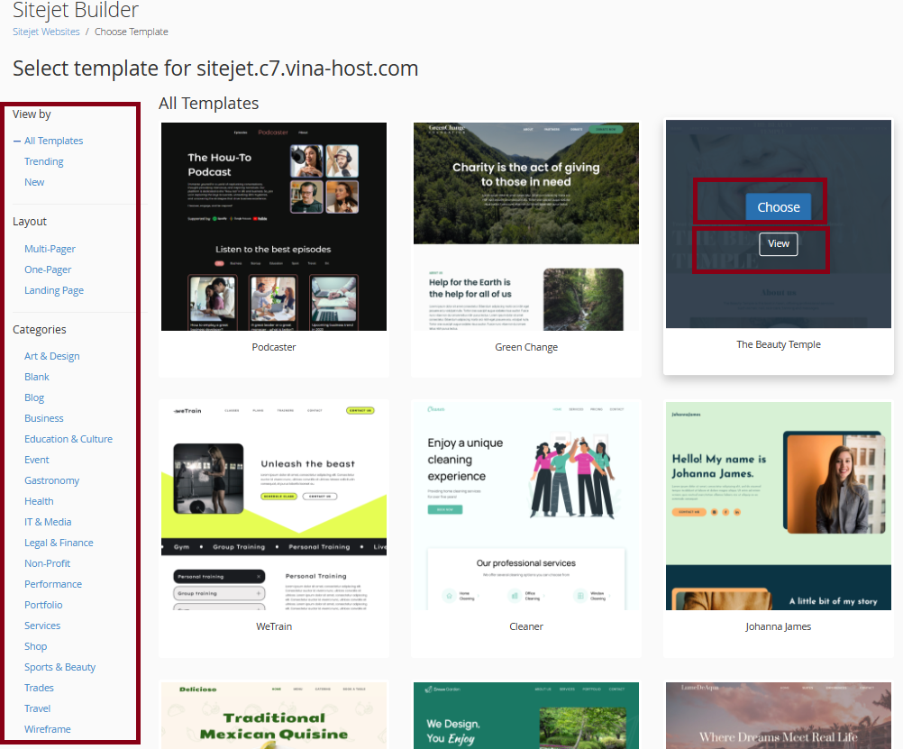 Sitejet Websites/Choose Template