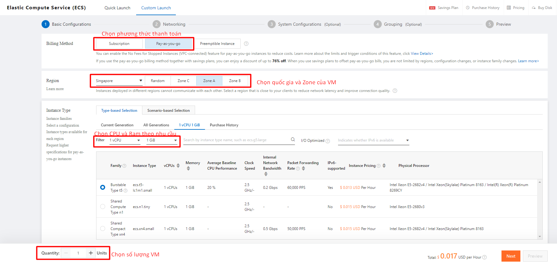 Tạo Dịch Vụ ECS Trên Alibaba Cloud