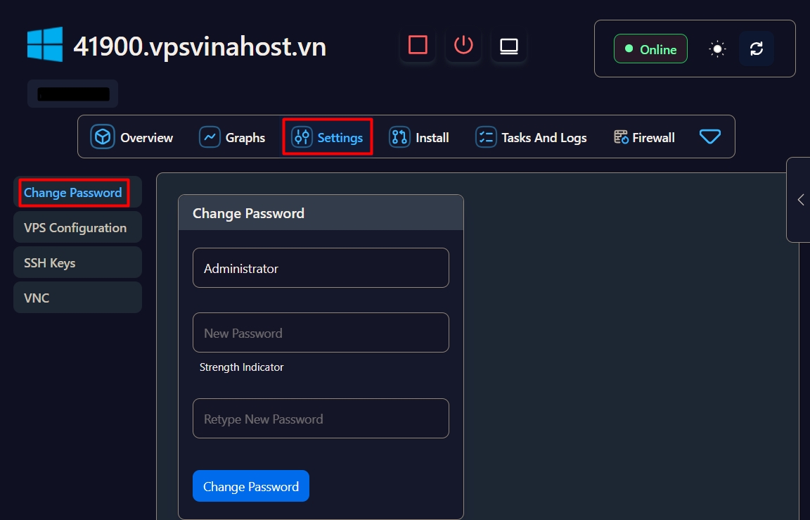 Giao diện đổi mật khẩu