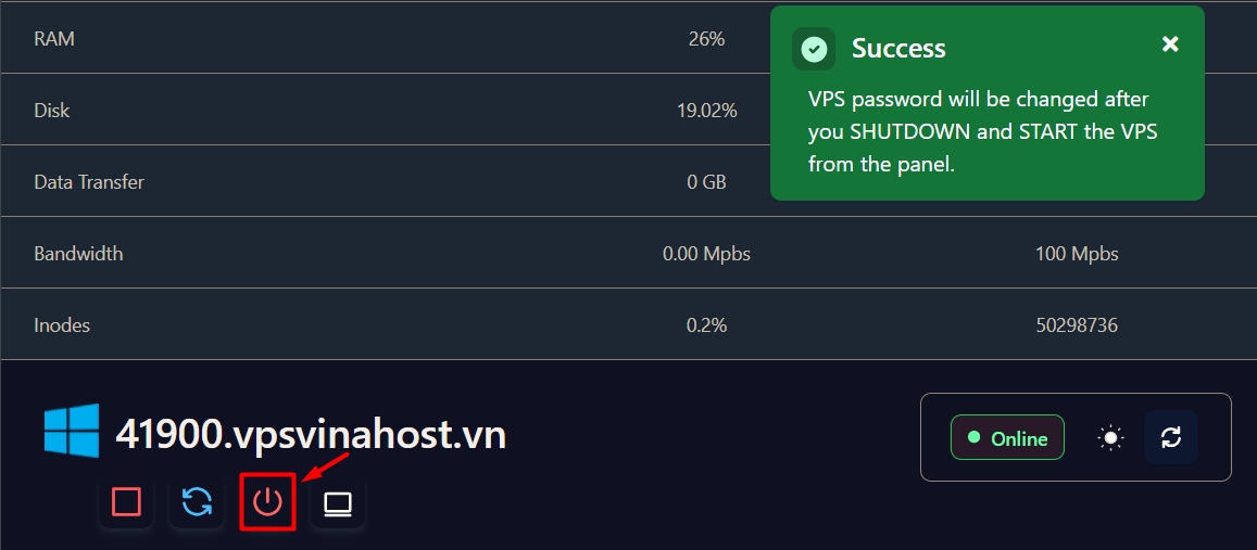 Tắt nguồn VPS