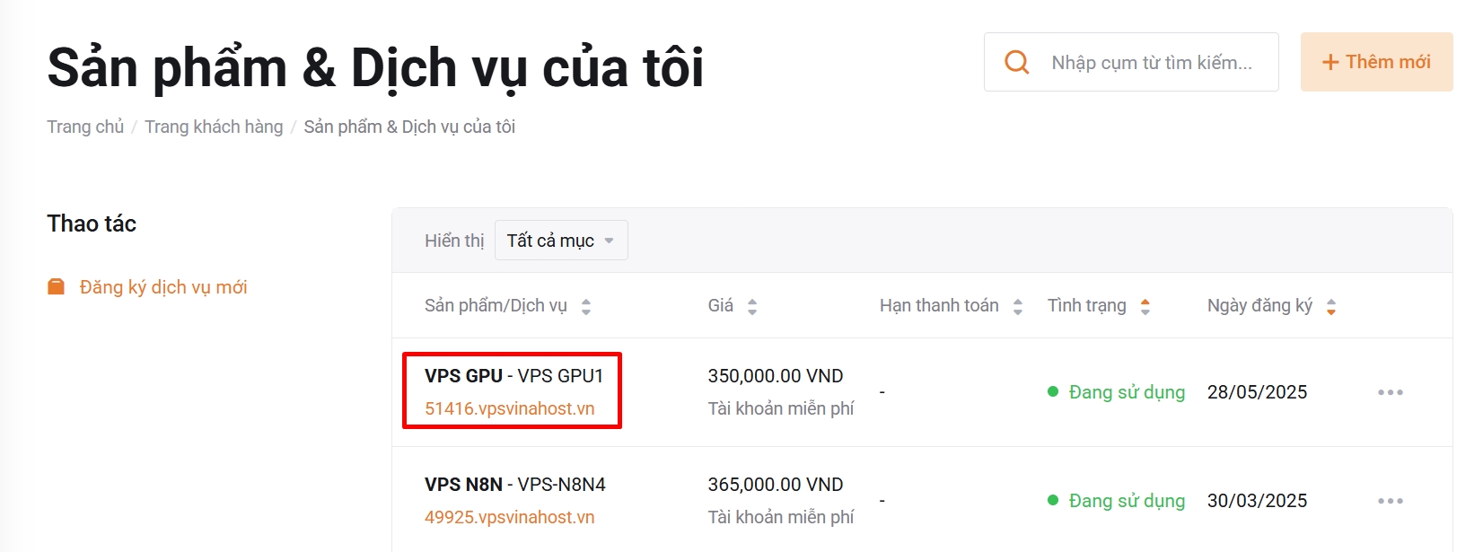 Chọn VPS cần thực hiện VNC