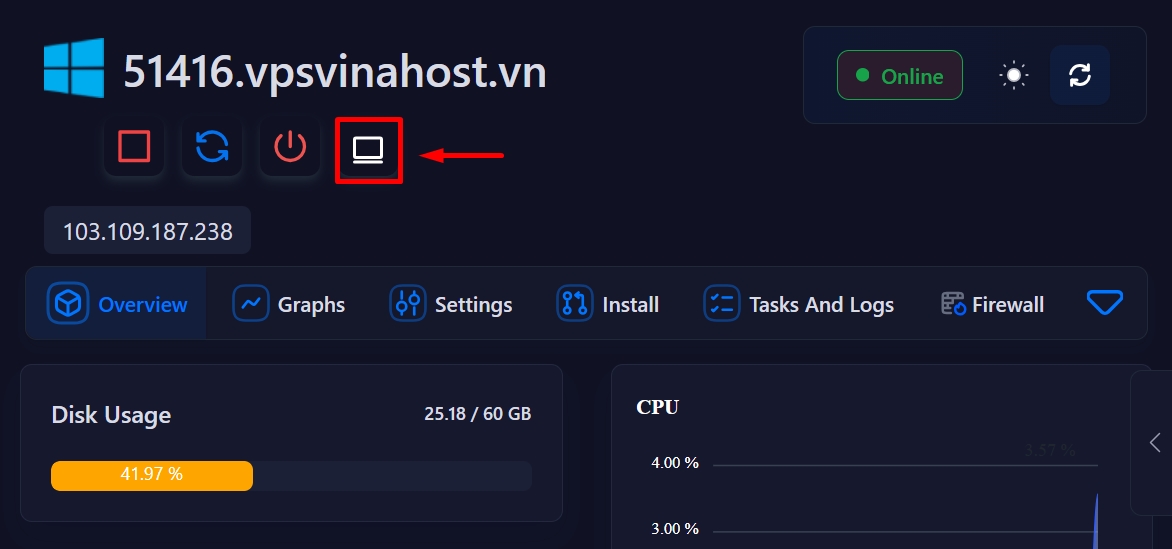 Giao diện bảng điều khiển VPS với VNC