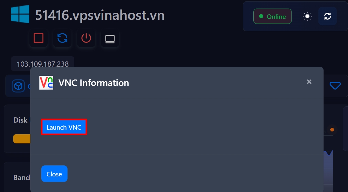 Nút kết nối VNC