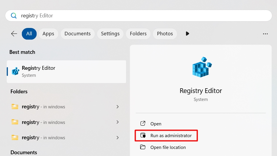 Mở Registry Editor