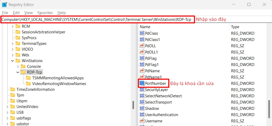 Điều hướng đến khoá registry cần sửa